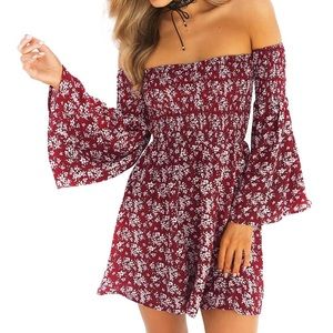 Maroon Off the Shoulder Bandeau Mini Dress